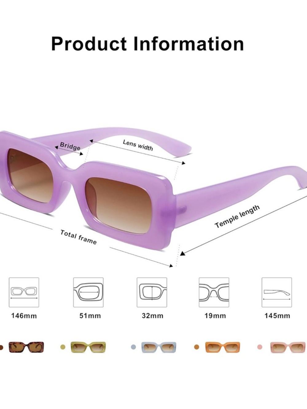 NWOT Chunky Rectangle Purple Sunglasses - Picture 3 of 6
